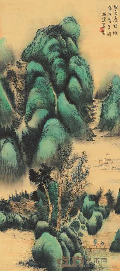 萧愻 青绿山水 立轴 124×55cm